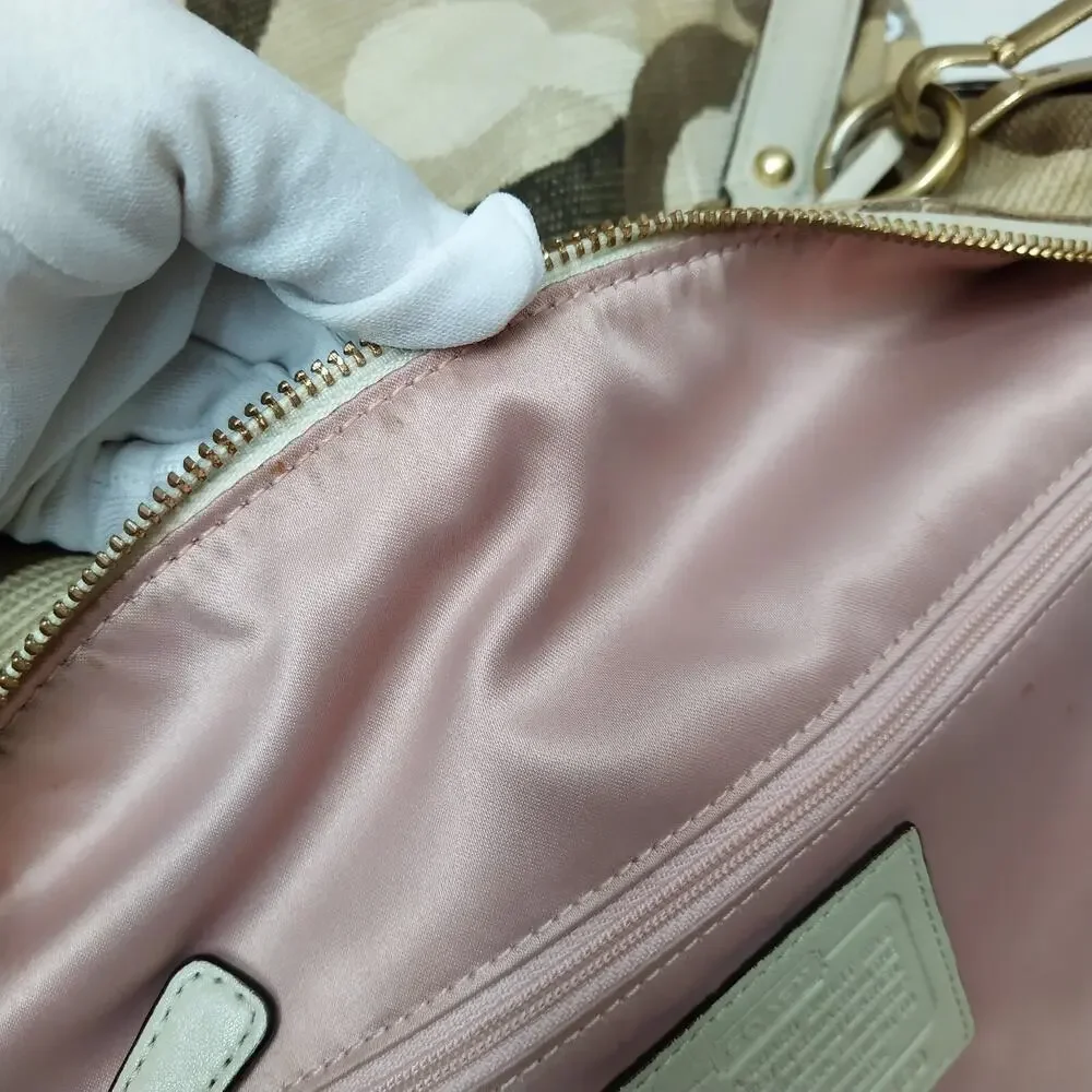 Coach Kristin Signature Siquin Canvas Leather Buckle Zipper Hobo Shoulder Bag